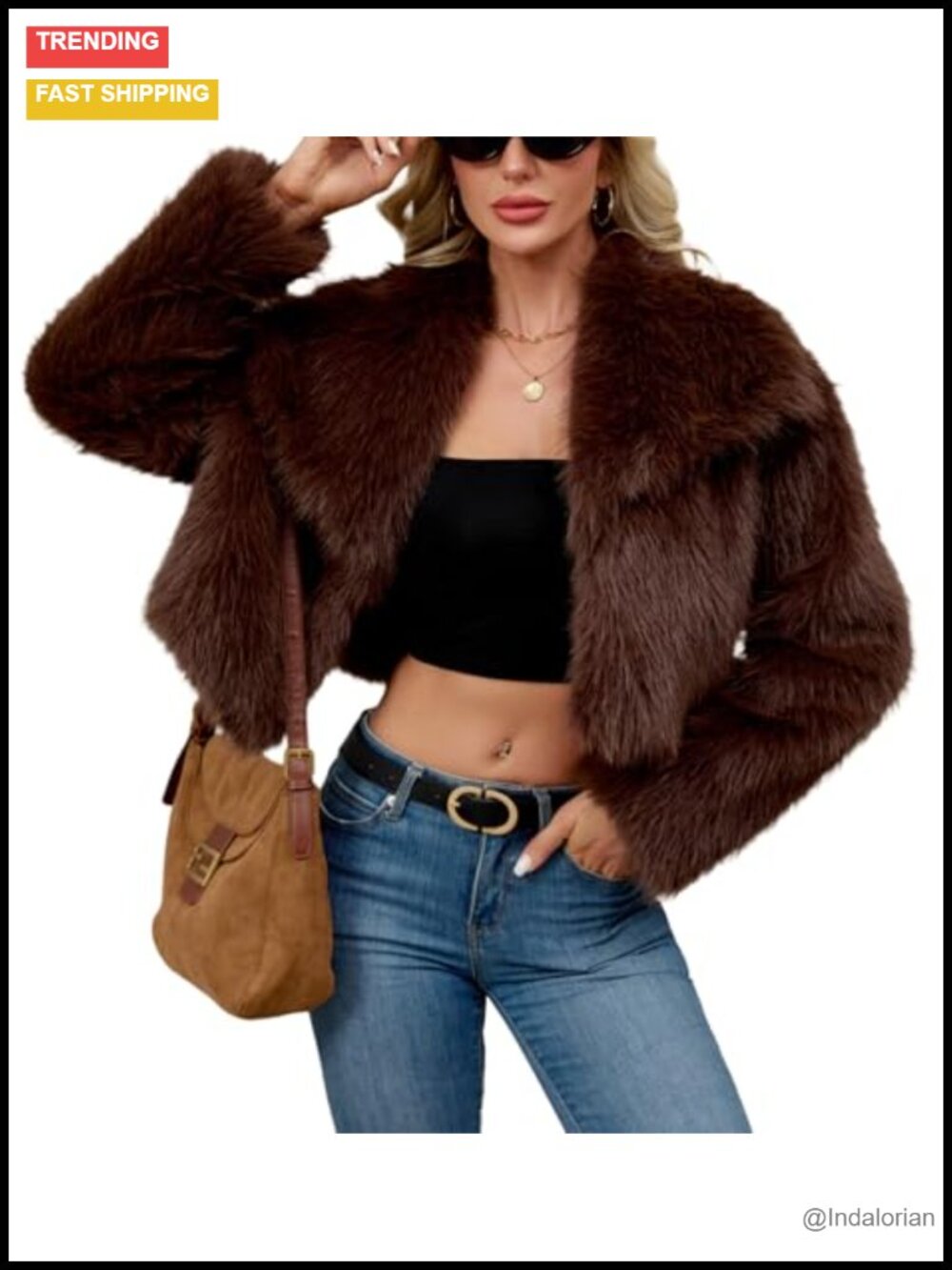 Women's Faux Fur Coat Fluffy Cropped Long Sleeve Open Front Winter Jacket